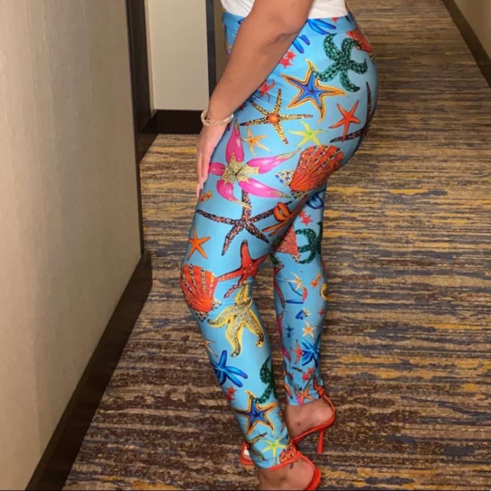 2021 blue Versace starfish leggings